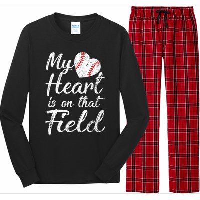 My Heart is on That Field Tee Baseball Softball Mom Gifts Long Sleeve Pajama Set