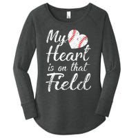 My Heart is on That Field Tee Baseball Softball Mom Gifts Women's Perfect Tri Tunic Long Sleeve Shirt