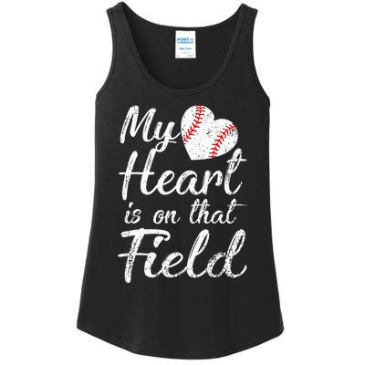 My Heart is on That Field Tee Baseball Softball Mom Gifts Ladies Essential Tank