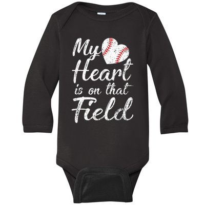 My Heart is on That Field Tee Baseball Softball Mom Gifts Baby Long Sleeve Bodysuit