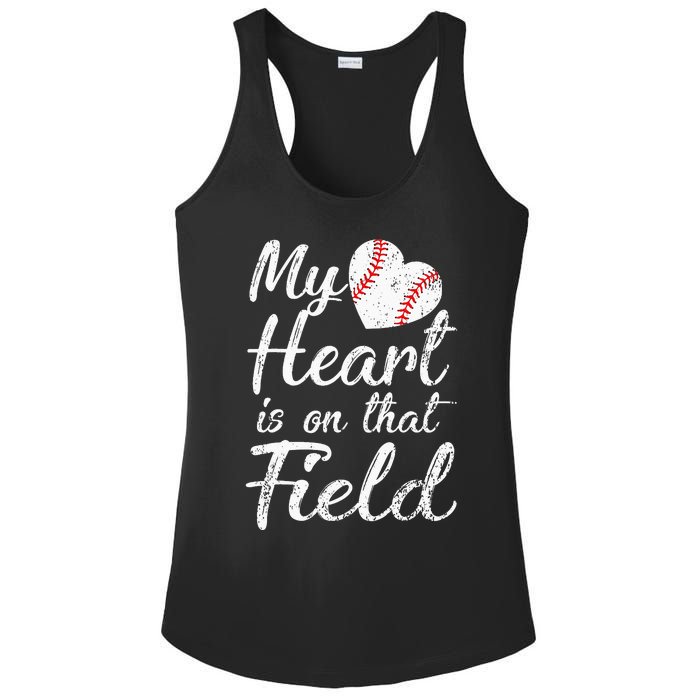 My Heart is on That Field Tee Baseball Softball Mom Gifts Ladies PosiCharge Competitor Racerback Tank