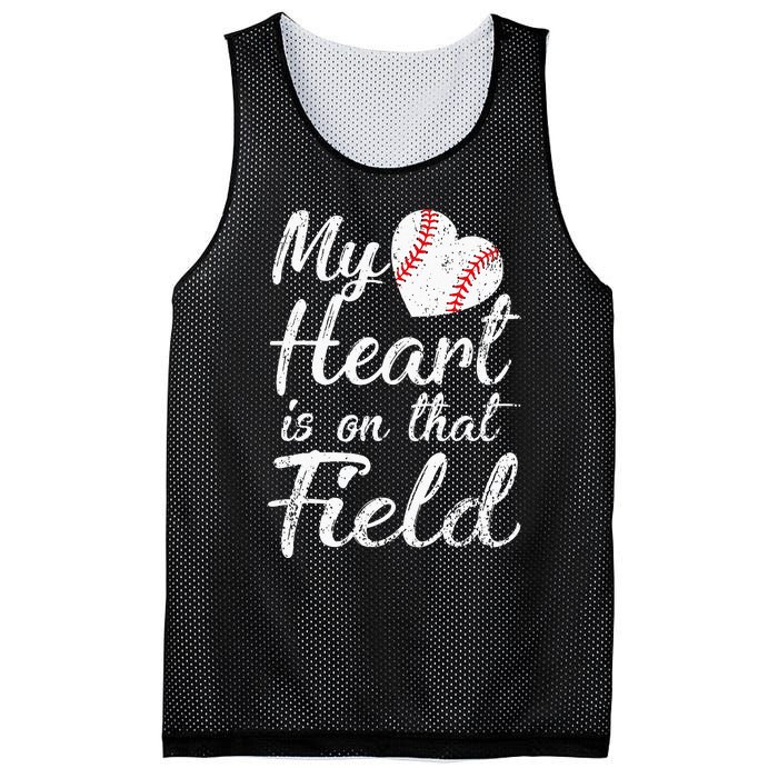 My Heart is on That Field Tee Baseball Softball Mom Gifts Mesh Reversible Basketball Jersey Tank