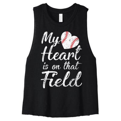 My Heart is on That Field Tee Baseball Softball Mom Gifts Women's Racerback Cropped Tank