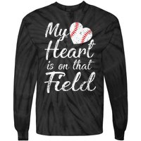 My Heart is on That Field Tee Baseball Softball Mom Gifts Tie-Dye Long Sleeve Shirt