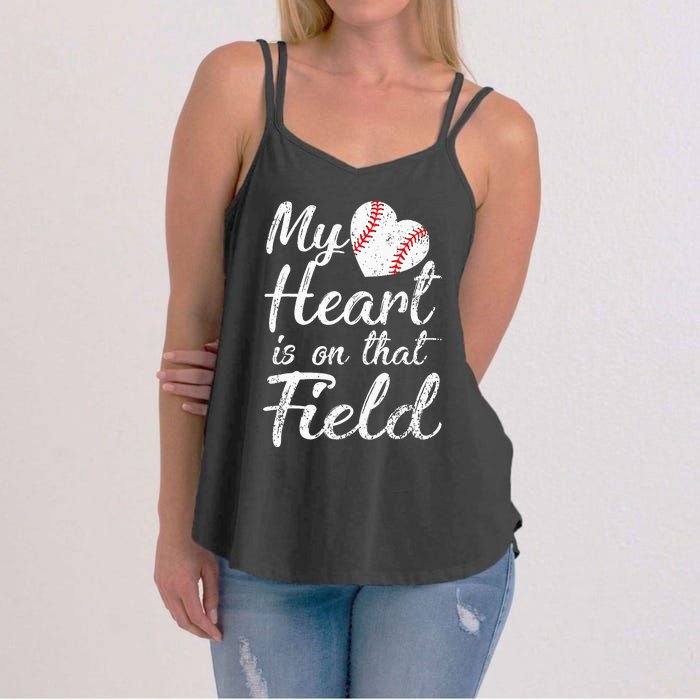 My Heart is on That Field Tee Baseball Softball Mom Gifts Women's Strappy Tank