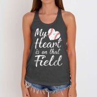 My Heart is on That Field Tee Baseball Softball Mom Gifts Women's Knotted Racerback Tank