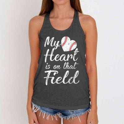 My Heart is on That Field Tee Baseball Softball Mom Gifts Women's Knotted Racerback Tank