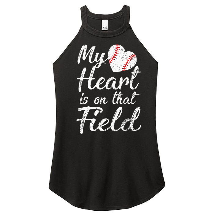 My Heart is on That Field Tee Baseball Softball Mom Gifts Women's Perfect Tri Rocker Tank