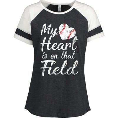 My Heart is on That Field Tee Baseball Softball Mom Gifts Enza Ladies Jersey Colorblock Tee