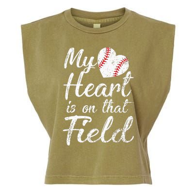 My Heart is on That Field Tee Baseball Softball Mom Gifts Garment-Dyed Women's Muscle Tee