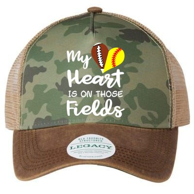 My Heart Is On Those Fields Football Softball Player Mom Gift Legacy Tie Dye Trucker Hat