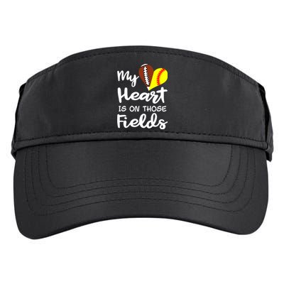 My Heart Is On Those Fields Football Softball Player Mom Gift Adult Drive Performance Visor