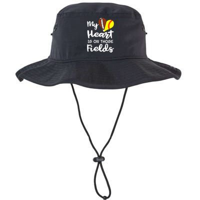 My Heart Is On Those Fields Football Softball Player Mom Gift Legacy Cool Fit Booney Bucket Hat