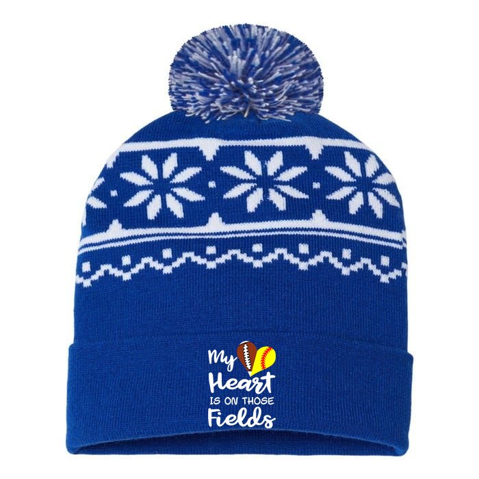 My Heart Is On Those Fields Football Softball Player Mom Gift USA-Made Snowflake Beanie