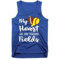 My Heart Is On Those Fields Football Softball Player Mom Gift Tank Top