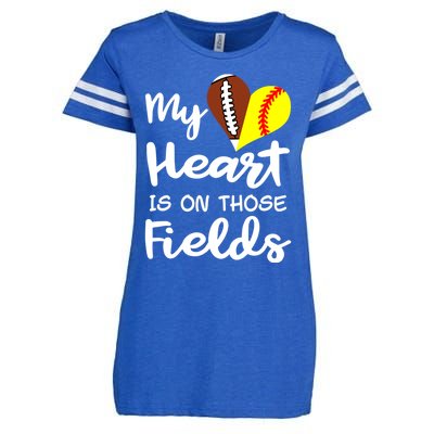 My Heart Is On Those Fields Football Softball Player Mom Gift Enza Ladies Jersey Football T-Shirt