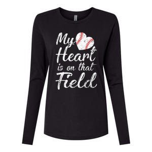 My Heart is on That Field Tee Baseball Womens Cotton Relaxed Long Sleeve T-Shirt