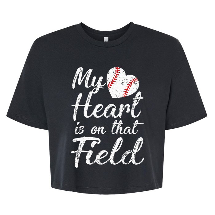 My Heart is on That Field Tee Baseball Bella+Canvas Jersey Crop Tee