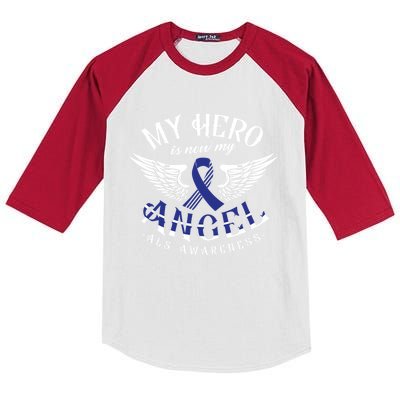 My Hero Is Now My Angel Als Awareness Month Gift Kids Colorblock Raglan Jersey