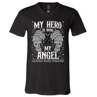 My Hero is now my Angel Melanoma Skin Cancer Awareness V-Neck T-Shirt