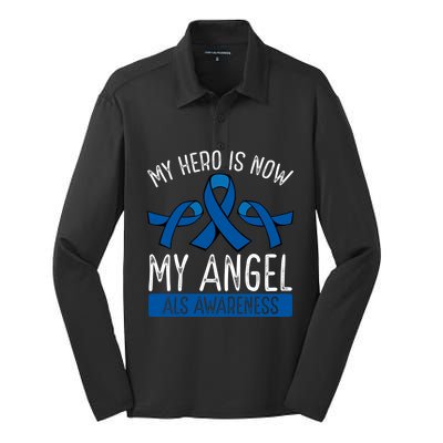 My Hero Is Now My Angel Als Awareness Month Gift Silk Touch Performance Long Sleeve Polo