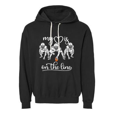 My Heart Is On The Line Offensive Lineman Vintage Football Garment-Dyed Fleece Hoodie