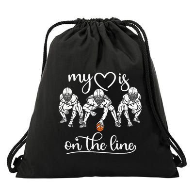 My Heart Is On The Line Offensive Lineman Vintage Football Drawstring Bag