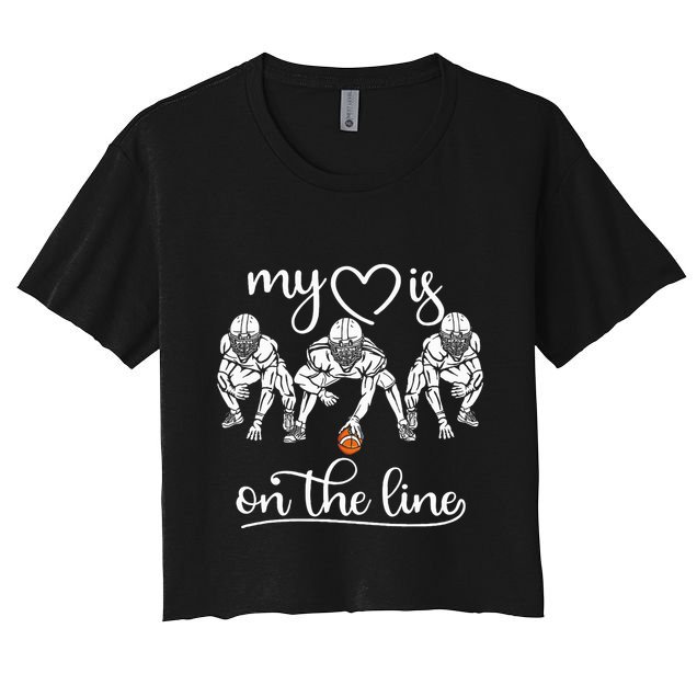 My Heart Is On The Line Offensive Lineman Vintage Football Crop Top