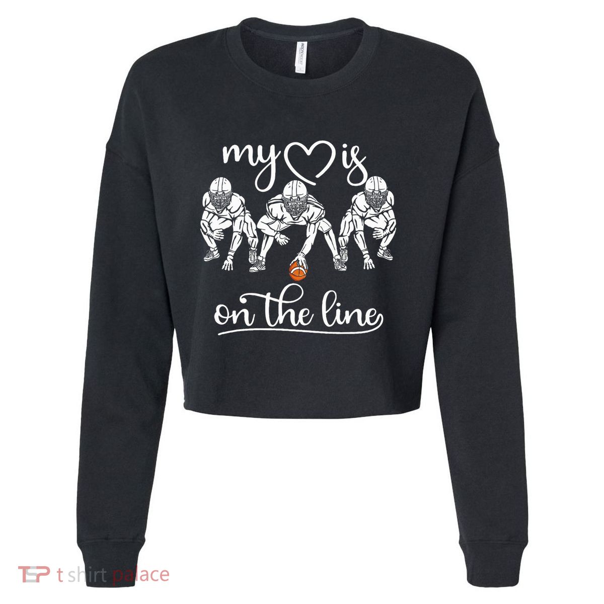 My Heart Is On The Line Offensive Lineman Vintage Football Cropped Pullover Crew