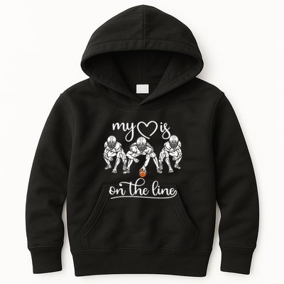 My Heart Is On The Line Offensive Lineman Vintage Football Kids Hoodie