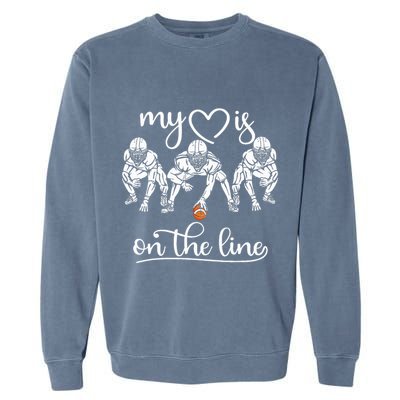 My Heart Is On The Line Offensive Lineman Vintage Football Garment-Dyed Sweatshirt