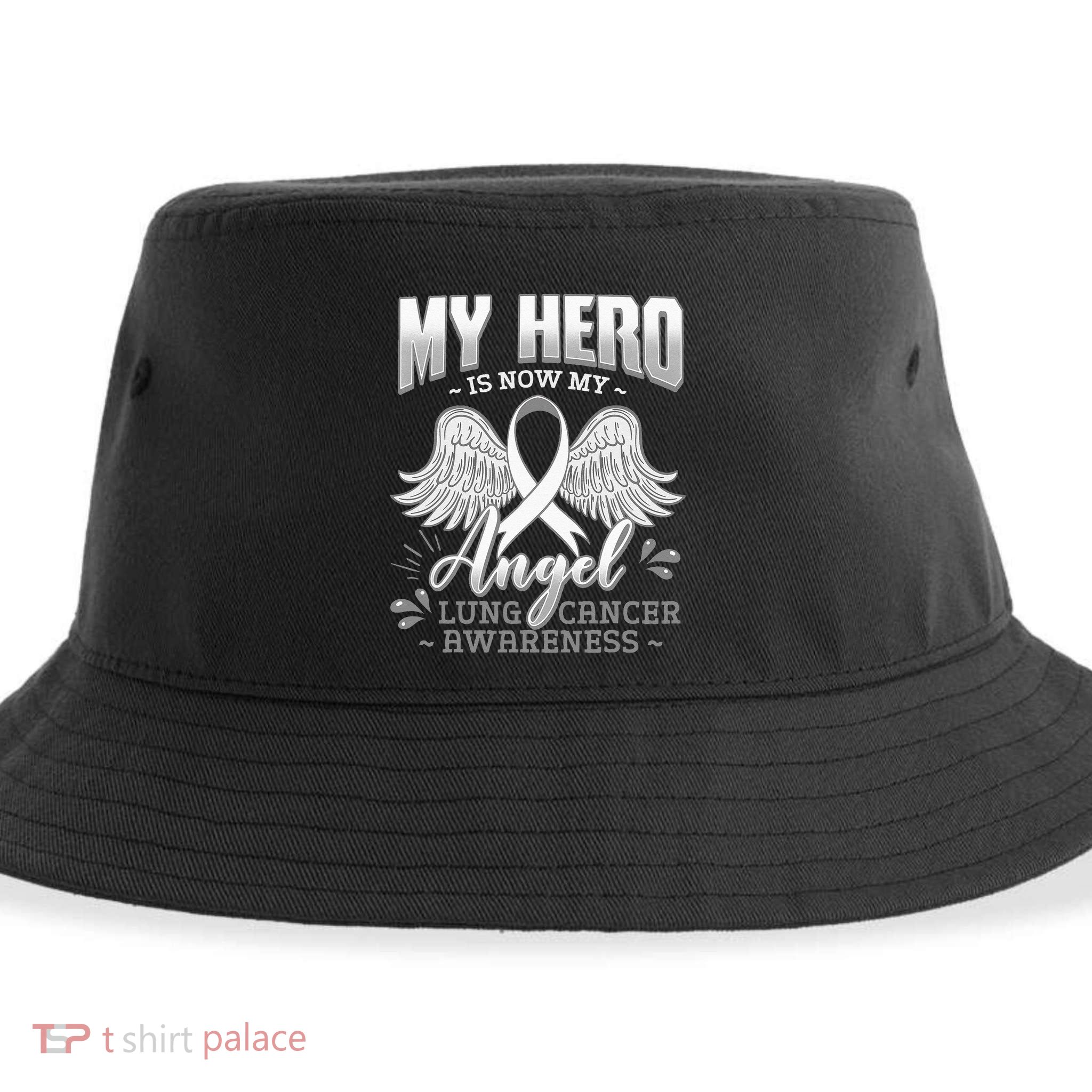 My Hero Is Now My Angel Lung Cancer Carcinoma Tumor Sustainable Bucket Hat