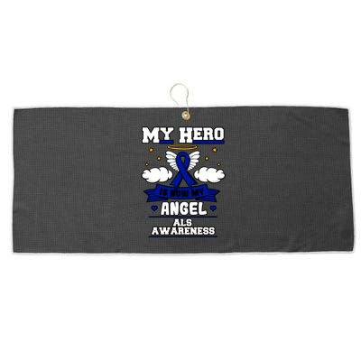 My Hero Is Now My Angel Als Neurodegenerative Disorder Blue Great Gift Large Microfiber Waffle Golf Towel