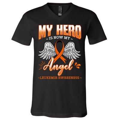 My Hero Is Now My Angel Leukemia Bone Marrow Hematologists V-Neck T-Shirt