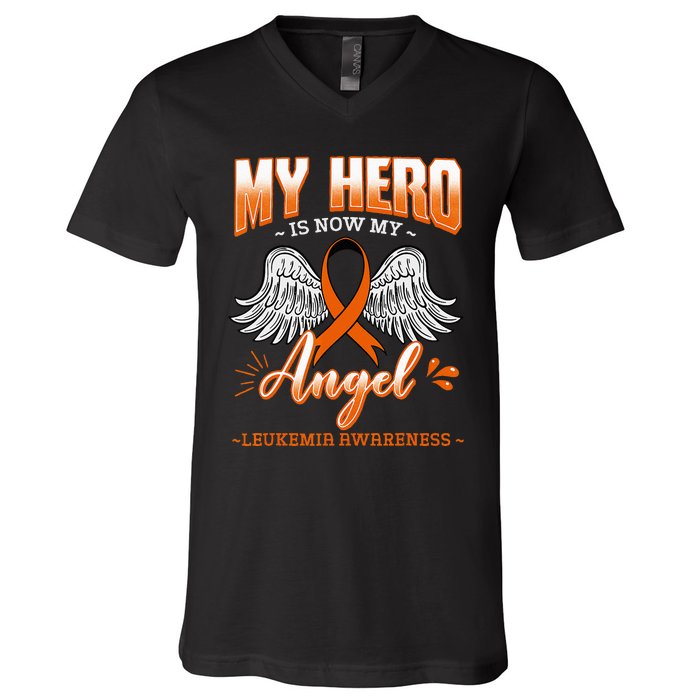 My Hero Is Now My Angel Leukemia Bone Marrow Hematologists V-Neck T-Shirt