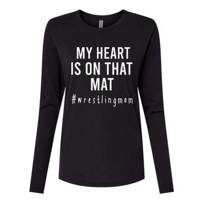 My Heart Is On That Mat Wrestling Mom Womens Cotton Relaxed Long Sleeve T-Shirt