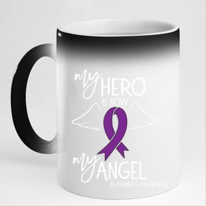 My Hero Is Now My Angel Alzheimers Awareness Gift 11oz Black Color Changing Mug