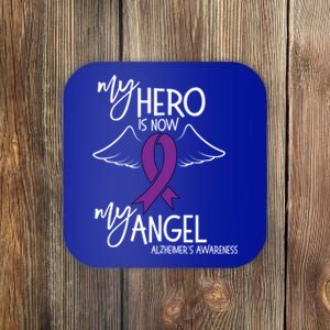 My Hero Is Now My Angel Alzheimers Awareness Gift Coaster