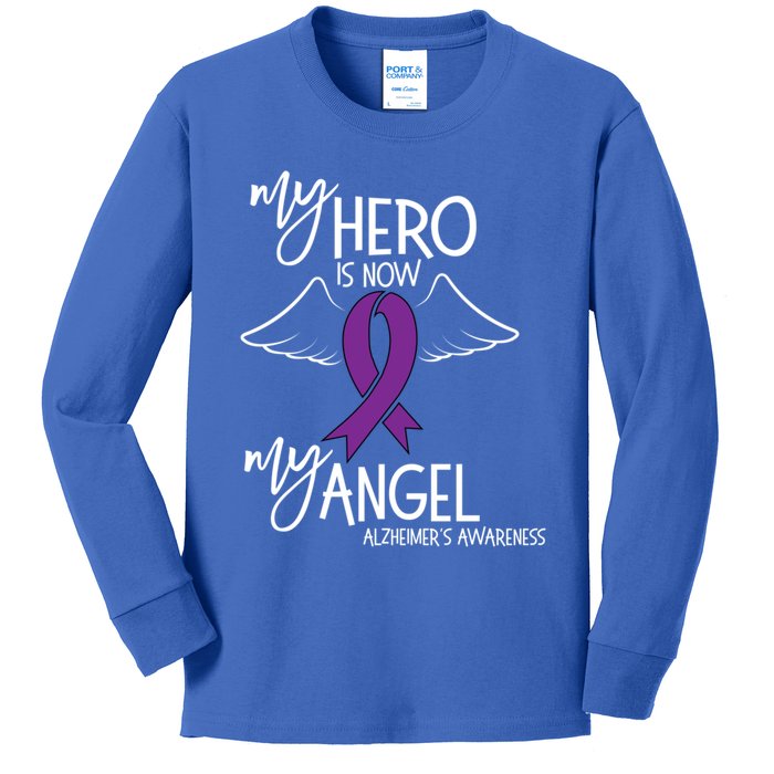 My Hero Is Now My Angel Alzheimers Awareness Gift Kids Long Sleeve Shirt