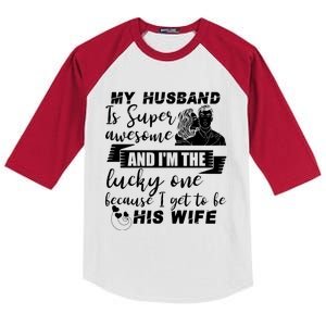 My Husband Is Super Awesome I Get To Be His Wife Cute Gift Kids Colorblock Raglan Jersey