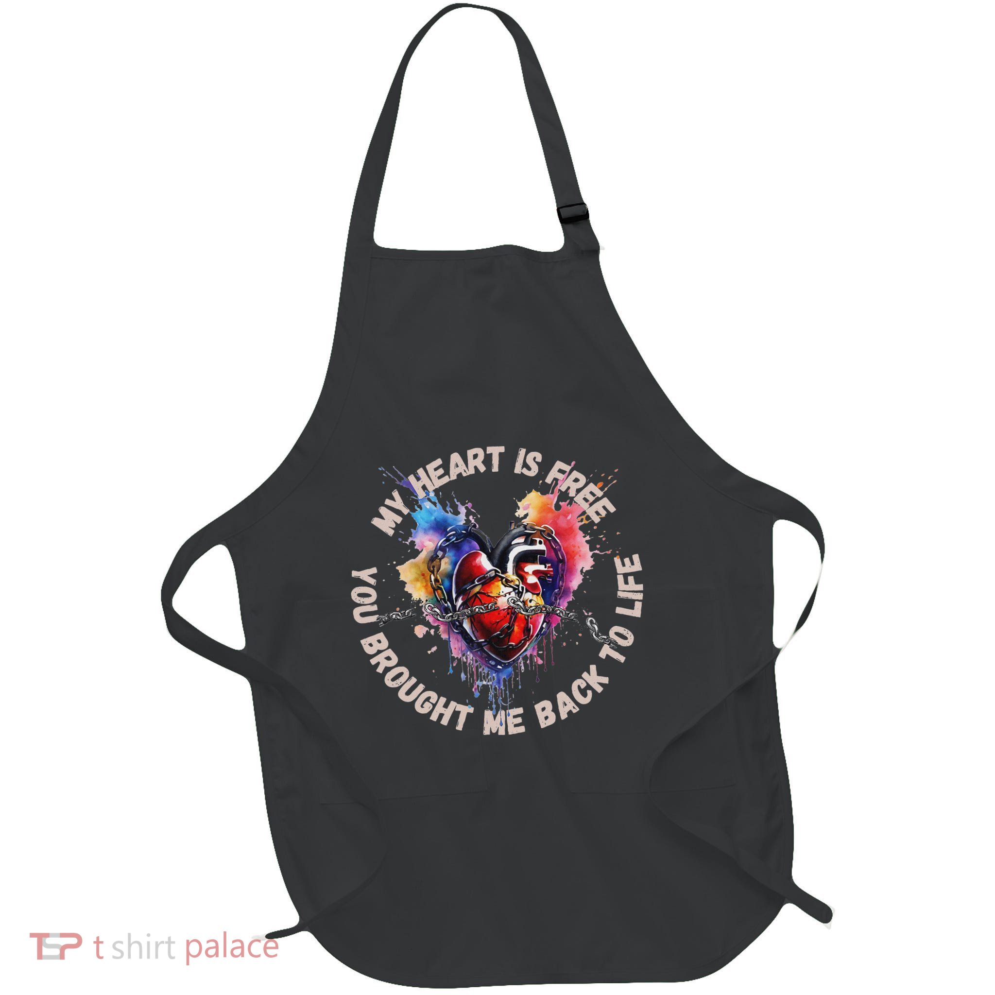 My Heart Is Free – You Brought Me Back To Life Design Full-Length Apron With Pockets