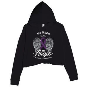 My Hero Is Now My Angel Alzheimer's Awareness Alzheimer Great Gift Crop Fleece Hoodie