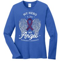 My Hero Is Now My Angel Alzheimer's Awareness Alzheimer Great Gift Ladies Long Sleeve Shirt