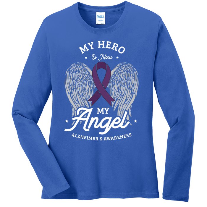 My Hero Is Now My Angel Alzheimer's Awareness Alzheimer Great Gift Ladies Long Sleeve Shirt