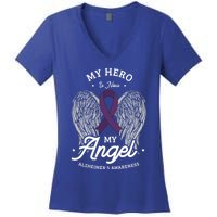 My Hero Is Now My Angel Alzheimer's Awareness Alzheimer Great Gift Women's V-Neck T-Shirt