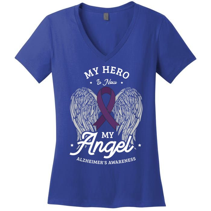 My Hero Is Now My Angel Alzheimer's Awareness Alzheimer Great Gift Women's V-Neck T-Shirt