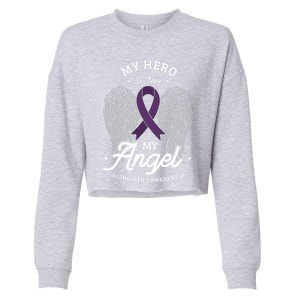 My Hero Is Now My Angel Alzheimer's Awareness Alzheimer Great Gift Cropped Pullover Crew