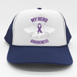 My Hero Is Now My Angel Alzheimer's Awareness Alzheimer Cute Gift Trucker Hat