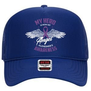 My Hero Is Now My Angel Alzheimer's Awareness Alzheimer Cute Gift High Crown Mesh Back Trucker Hat