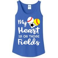 My Heart Is On Those Fields Baseball Softball Soccer Mom Gift Ladies Essential Tank